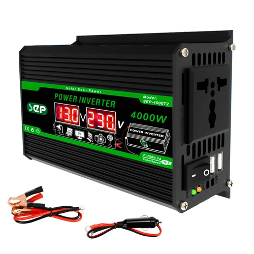 Inversores solares con pantalla LCD Digital Dual de 4000W CC de 12V a CA 110V 220V convertidor de banco de energía portátil para coche para Camping RV