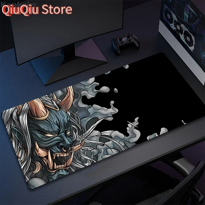 

Game Mouse Pad Japanese Samurai Devil Mousepad Black Ghost Face Gamer Deskmat Mousepads Carpet Accessories Big Table Mat 900x400