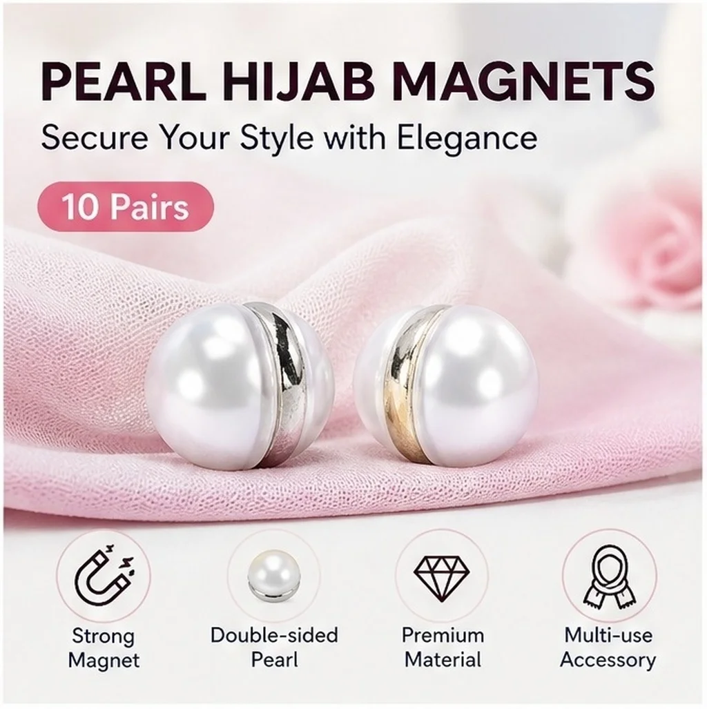 10Pairs Pearl Magnetic Veil Weights Elegant Wedding Dress Weights Magnetic Hijab Pins Snap Closures for Veils Scarves Clothes