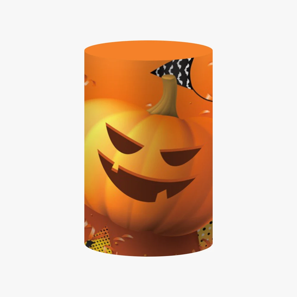 Halloween Pumpkin Cylinder Backdrop Cover Plinth Adult Kids Portrait  Halloween Party Cake Table Prop Elastic Background Decor