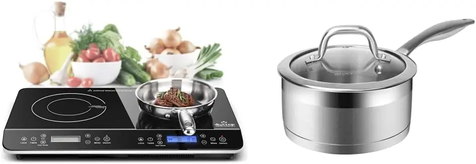 Portable Double Induction Cooktop 1800W Digital Electric Countertop Burner Sensor Touch Stove,9620LS/BT-350DZ & Stain