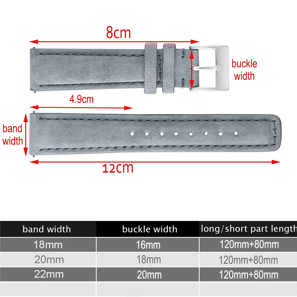 Suede Watch Strap 18mm 20mm 22mm Brown Grey Black Genuine Leather Watchband Quick Release Soft Wristband Accessories for Men