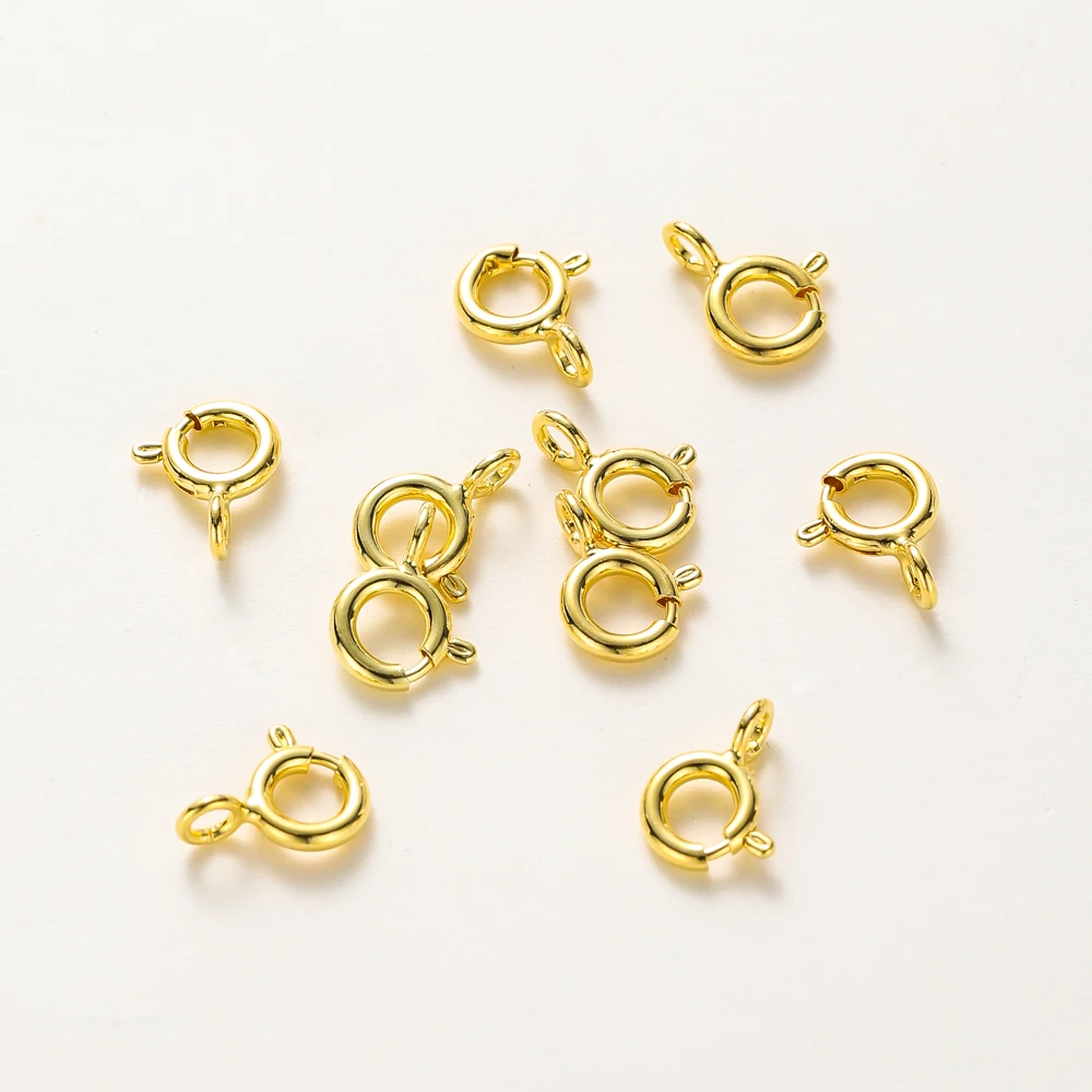 10 Stück/14K 18K Gold runder Federverschluss mit Biegering offener Verbindungsverschluss für DIY-Schmuck Halskette Kettenherstellung Zubehör