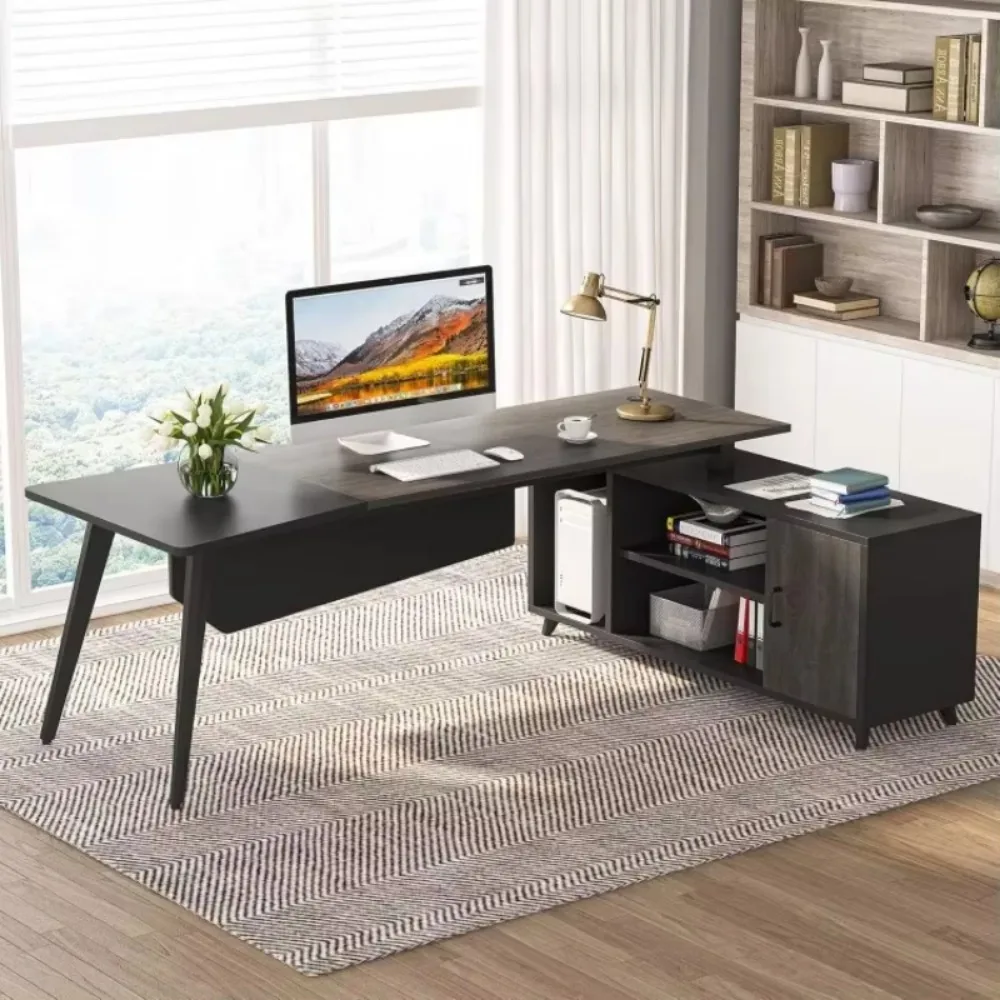 L-Shaped Computer Desk with File Cabinet, 78.74 Inch Large Executive Office Desk with Shelves, Industrial Business Furniture