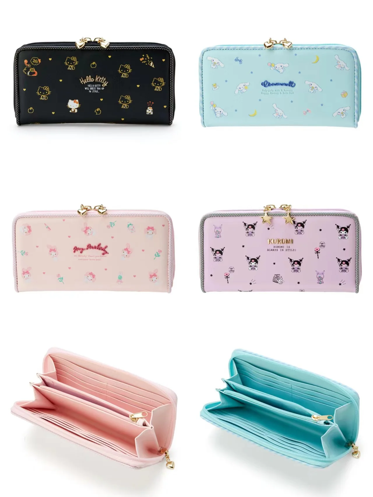 Sanrio Cinnamoroll Kuromi Mymelody Cartoon Women PU Long Wallets kawaii Anime Purse Card Bag Clutch Bag Purse Money Clip Wallet