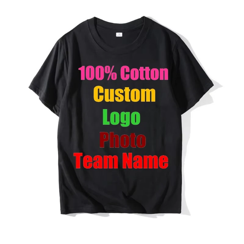 

2024 Unisex Custom LOGO Printing Personalized Men's Harajuku Solid Color Text Photos Clothing Ads Pure Cotton Oversized T-shirt