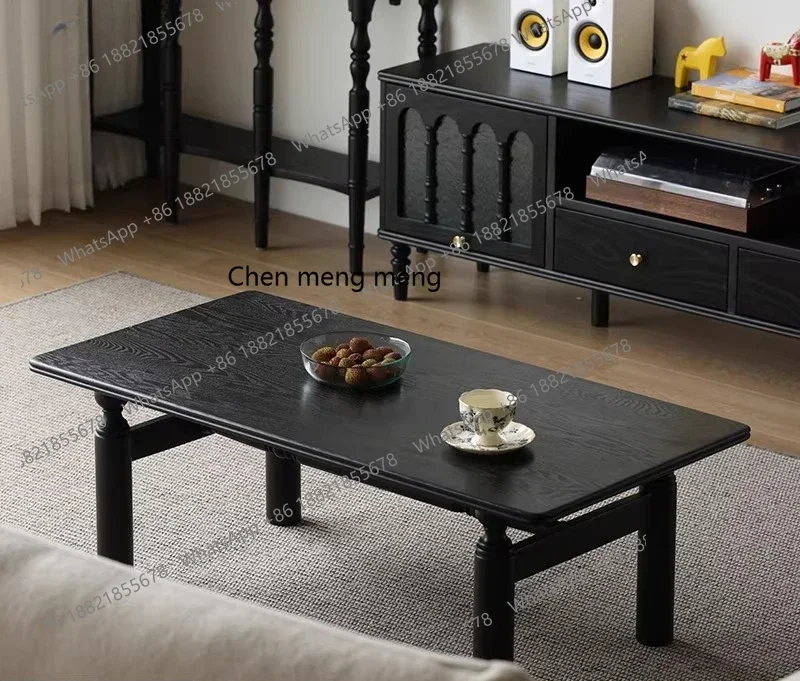 

ZJFrench retro coffee table red oak solid wood tea table household Japanese coffee table black living room antique
