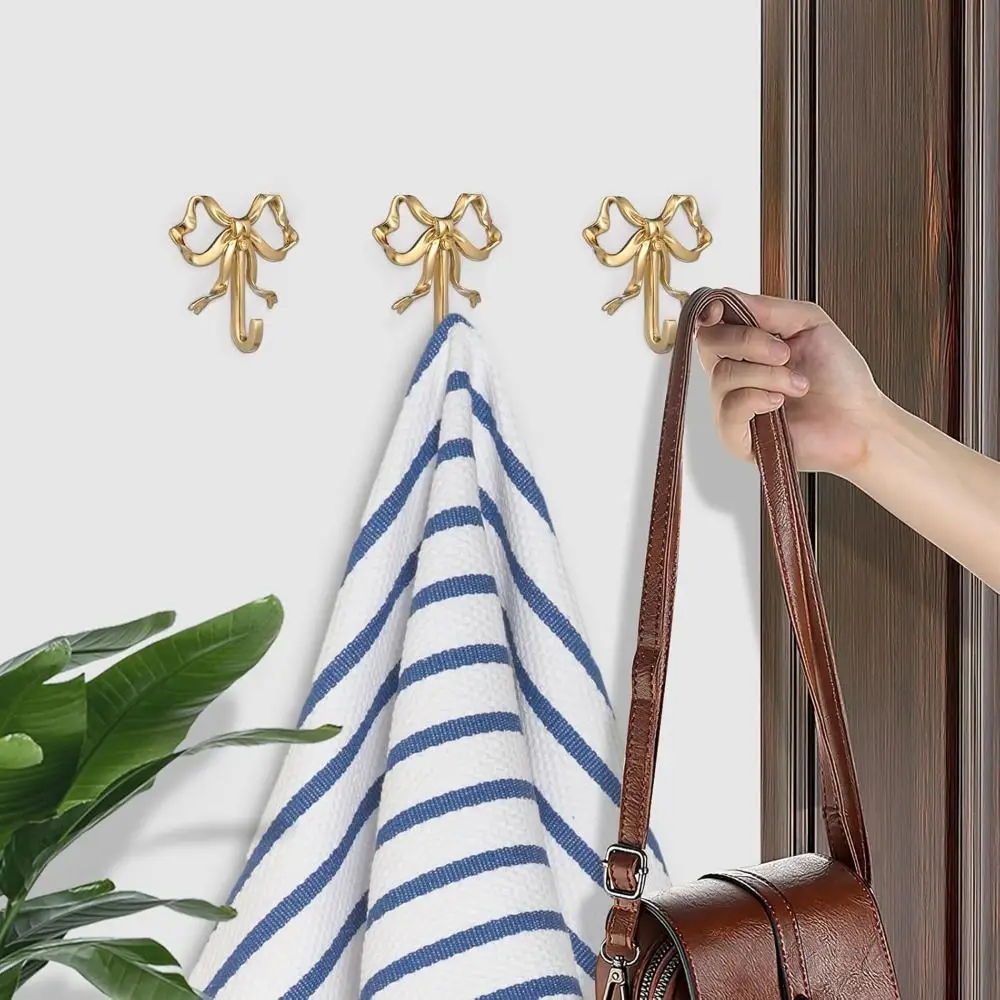

Vintage Nordic Style Bow Knot Wall Hook Single Hook Functional Wall Mounted Hook Alloy Heavy Duty Antique Gold Hook Office