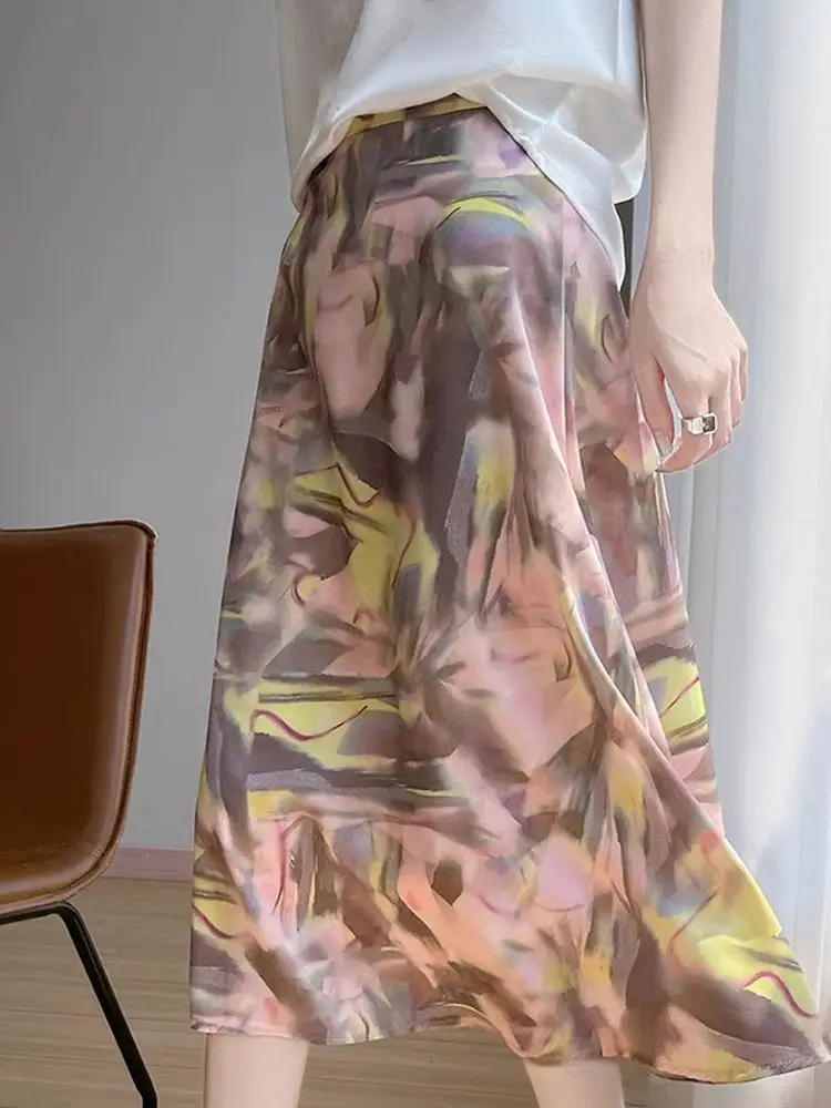 Ele Floral Print ter Ne Dr Mujer Faion Verano Nuevo Sle Falda acampanada versátil Falda midi de cintura alta