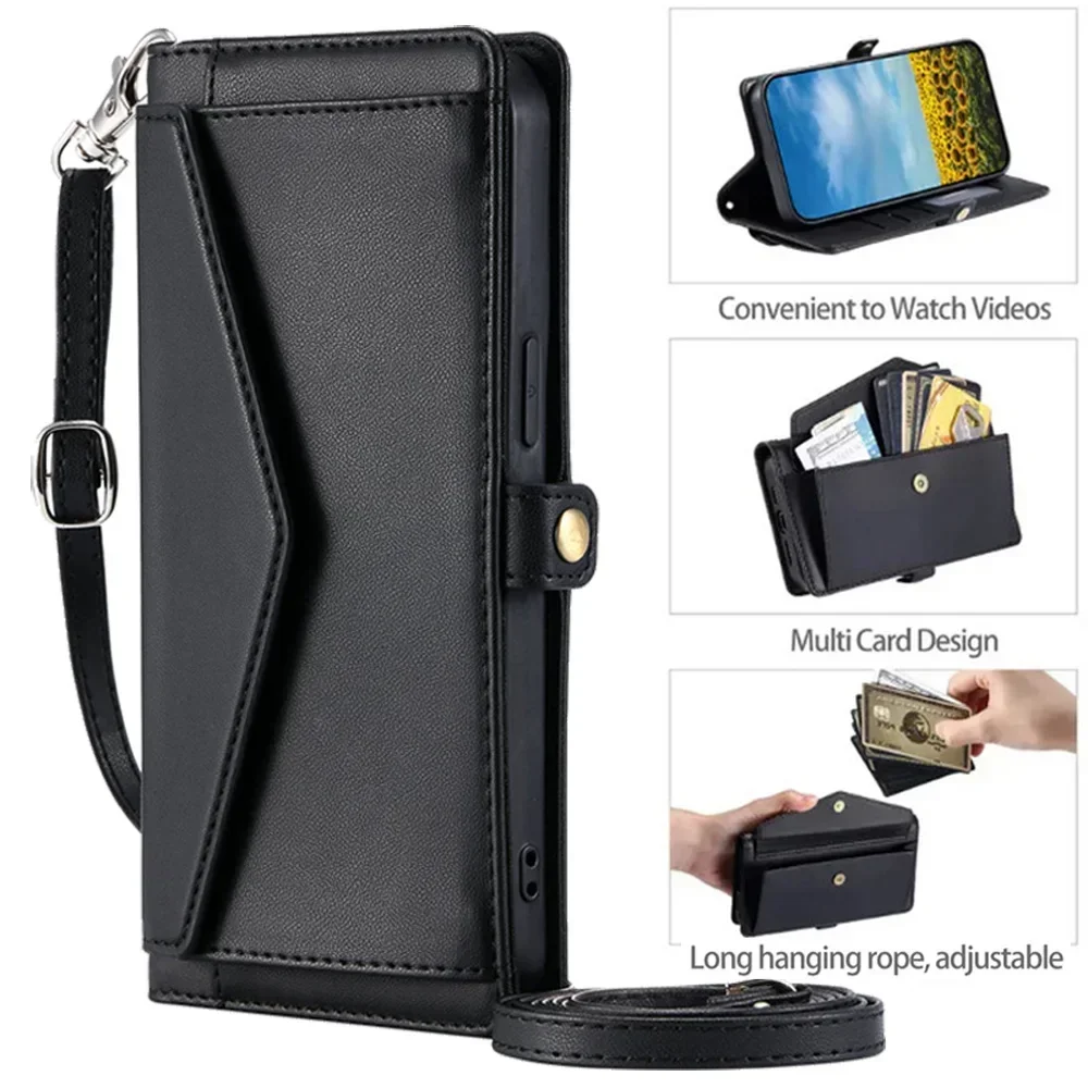 Pixel 9 Pro XL 5G Leather Wallet Case Crossbody Strap Phone Bag Funda for Google Pixel 9 Pro XL 8A 7A 6A 6 7 8 A Flip Cover Capa