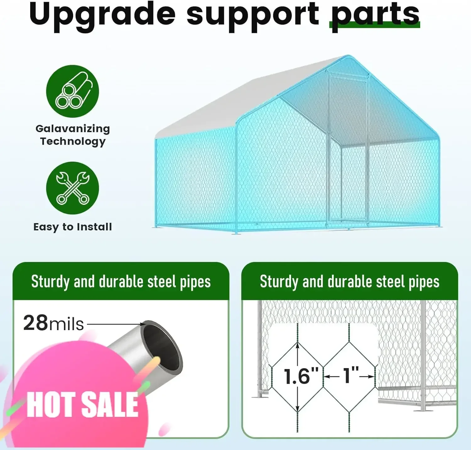 

Hot salesHigh-End Chicken Coop 9.8x6.5x6.5ft Large Metal Chicken Run For 6/10 Chickens Poultry Cage With Waterproof Cover For Du