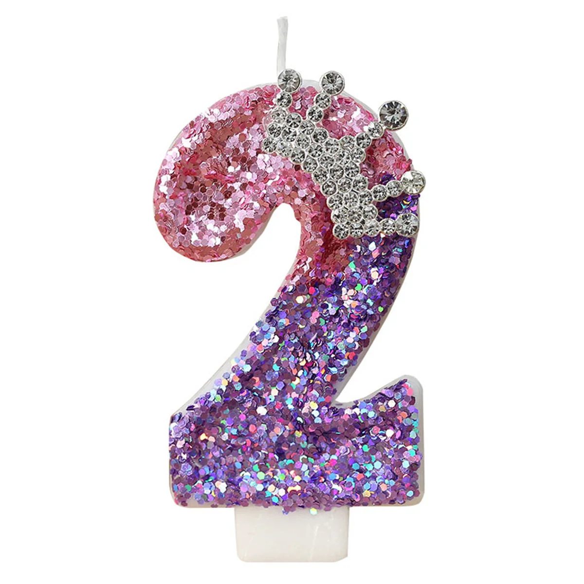 Geburtstagsnummernkerzen, lila rosa Kronen-Geburtstagskerzen für Kuchen, glitzernde Kerzen-Kuchenaufsatz mit Pailletten für Partyzubehör