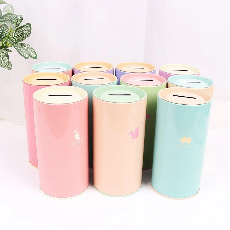 1 قطعة صفيح جولة الحيوان حصالة على شكل حيوان اللون أصبع البنك المعادن عملة صندوق ديكور المنزل حصالة