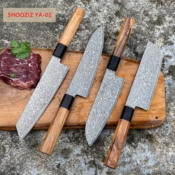 SHOOZIZ YA02 Knife Set Damascus Steel Olive Wood Handle Chef's Knife Cooking Knife San De Knife Vegetable Cutting Knife