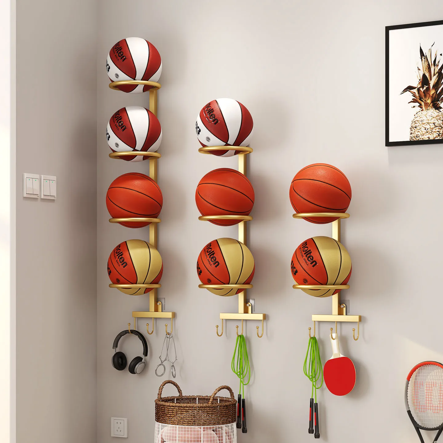 Xiaying basketball storage rack household indoor simple non-punching wall-mounted children's ball football placement rack