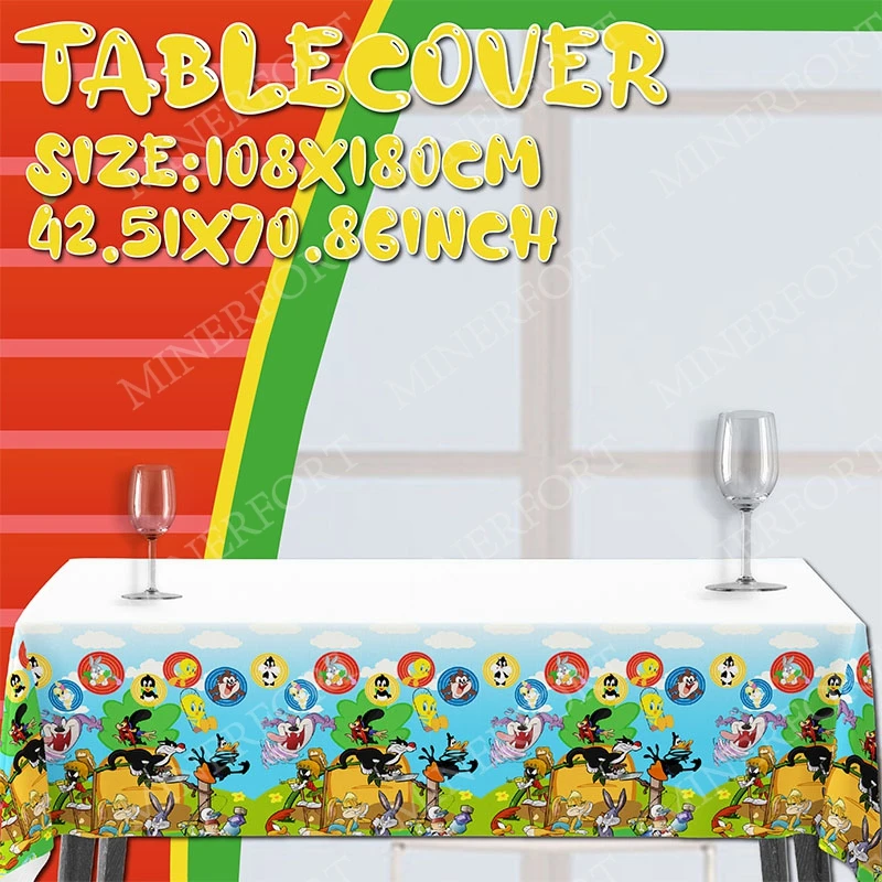 Looney Tunes Tablecloth Rectangle Fiesta Home Decoratio Dining Room Reusable Table Cover Party for Cartoon Bugs Bunny Daffy Duck view 3