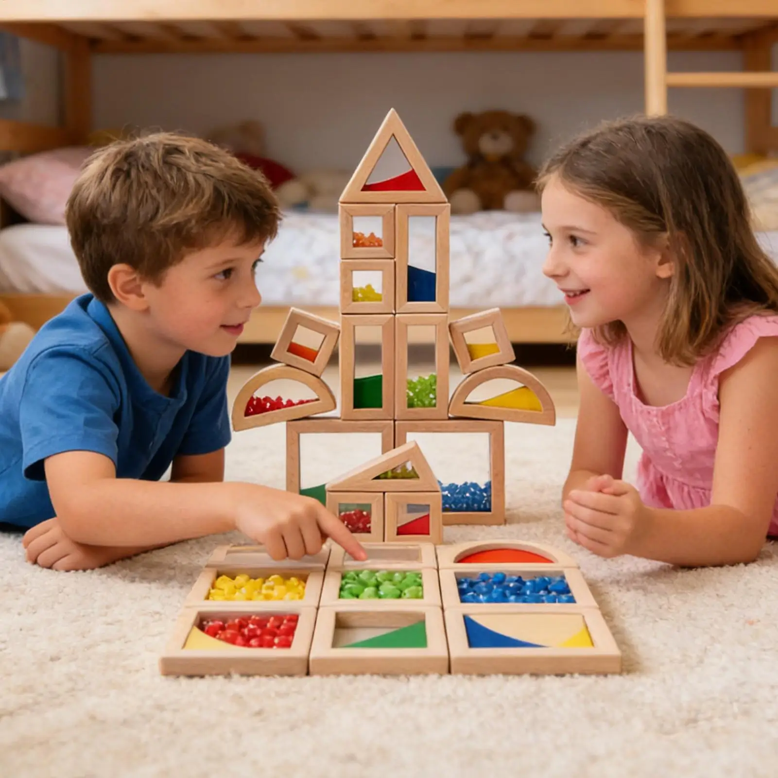 Ensemble de blocs multi-formes colorés, 15 pièces, centre en bois acrylique Transparent, grand brique empilable de construction, adapté aux enfants de 3 ans