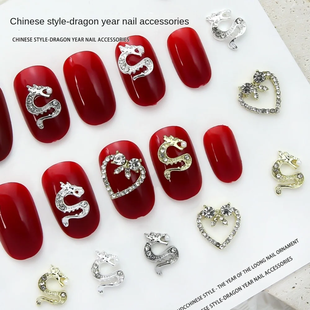 10Pcs/set Zodiac Dragon Dragon Nail Decorations Love Heart DIY Nail Charms Heart Nail Rhinestones Nail Art Supplies