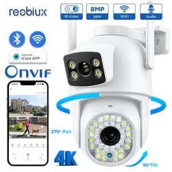 Reobiux 4K 8MP Camera Dual Lens Ai Human Detect Auto Tracking CCTV Wifi Surveillance Camera 4MP Security Protection iCSee App