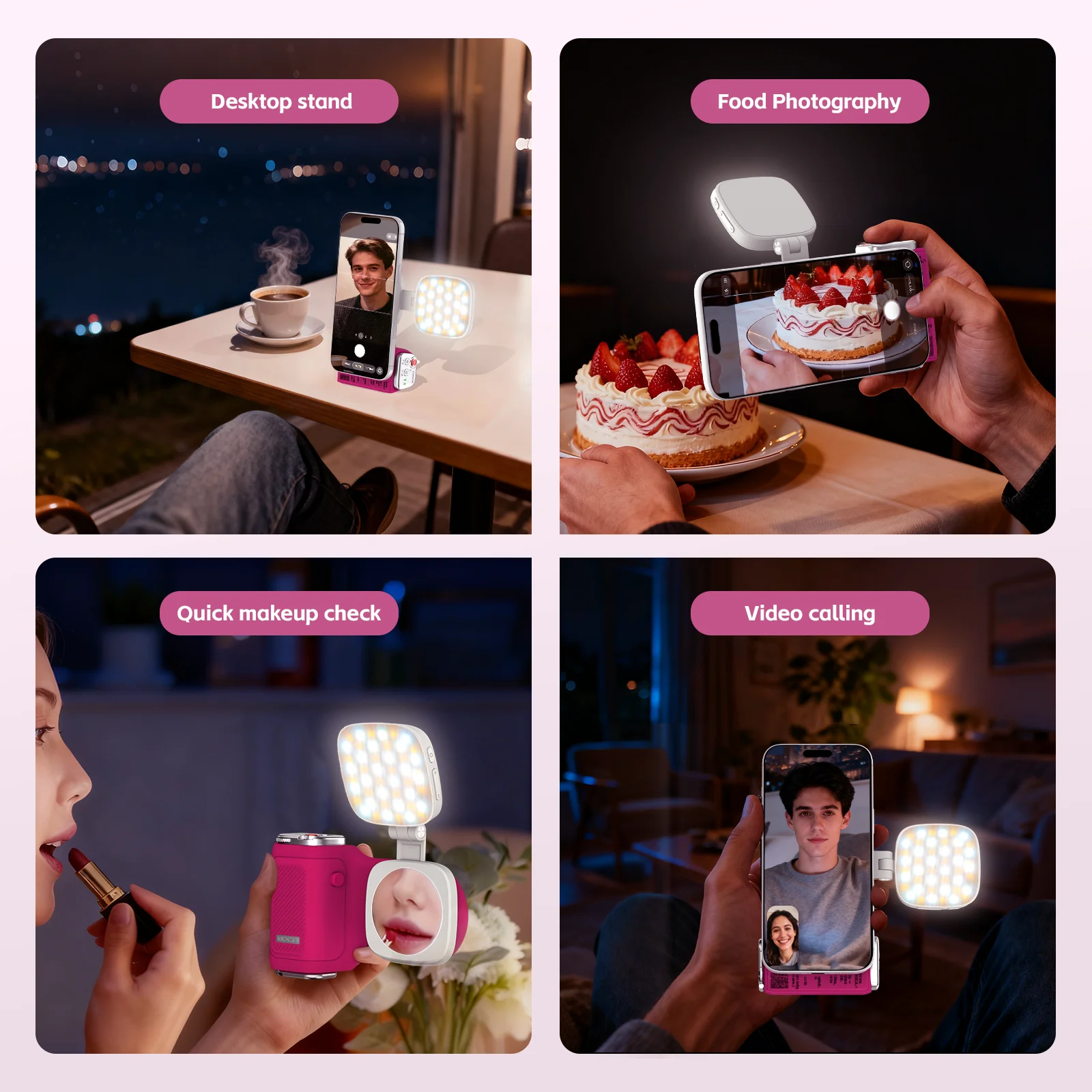 قبضة تصوير كوميتوك موكا آيفون، جهاز تحكم عن بعد بلوتوث قابل لإعادة الشحن قابل للفصل، مصراع DSLR/قفل تركيز + ضوء ملء اختياري/مرآة