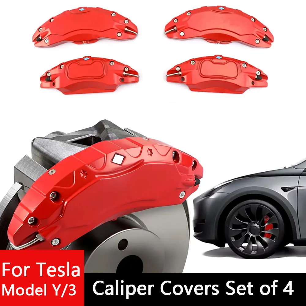 Caliper Covers Set of 4 For Tesla Model Y 2022-2024 Model 3 Highland 2016-2024 Accessories Front and Rear Brake Caliper Covers