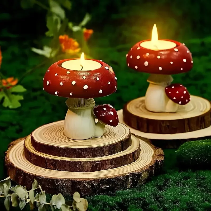 

Simulated Mushroom Home Decoration Mushroom Candlestick Mushroom Tea Candle Candlestick Resin Crafts Decoration New Year Gift