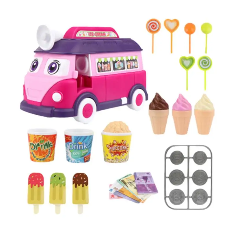 Pretend Play Ice Cream Truck Delightful Toys Craftsmanship Reusable Dessert Cart Mini Food Toys Accessories For Kids 4-10 Years