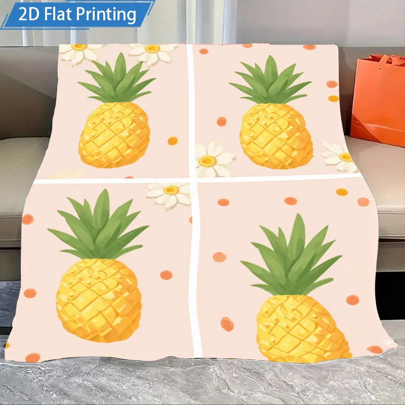 Manta de franela con estampado de piña, manta suave y acogedora para sala de estar, cama, manta de franela decorativa de estilo Tropical de verano, 1 ud.