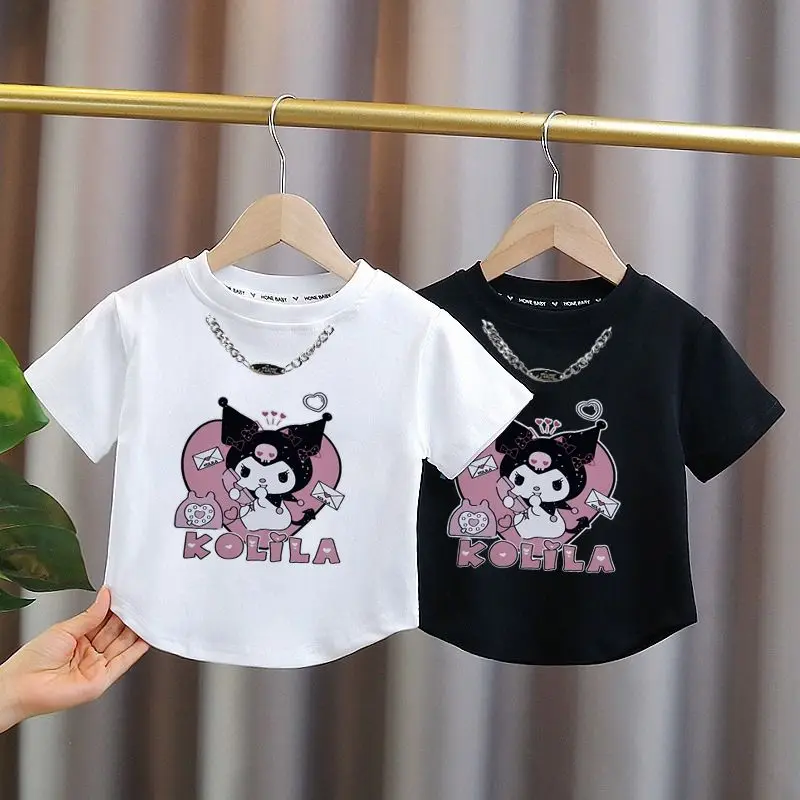 Anime sanhos Kids manica corta Kuromi Boy Girl Cotton t-shirt Cartoon mezza manica Summer Fashion top larghi abbigliamento Casual per bambini