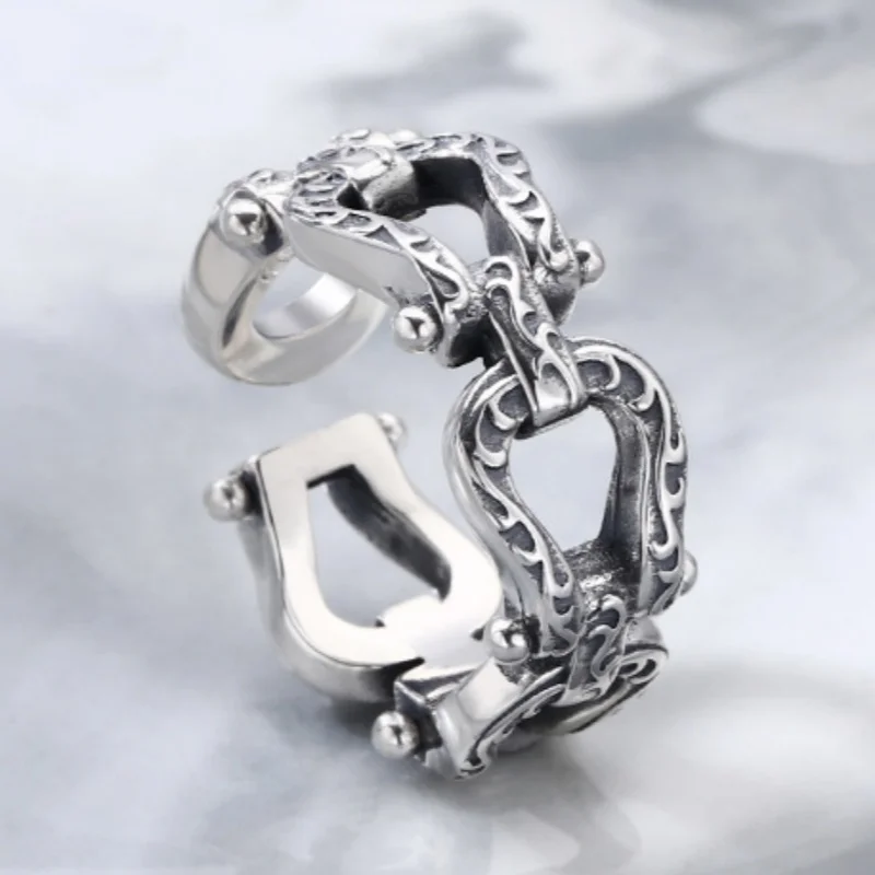 Genuine S925 Sterling Silver Rings for Women Men New Fashion Hollow Eternal Rattan Pattern Punk Jewelry Wholesale