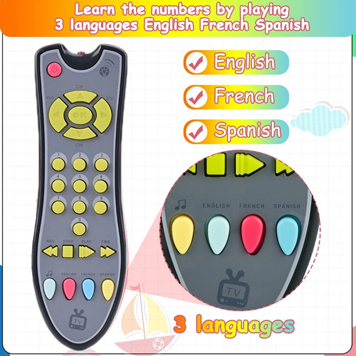 Music Mobile Phone TV Remote Control Baby Early Educational Toys Electric Numbers English Learning Toys Gift For Newborn