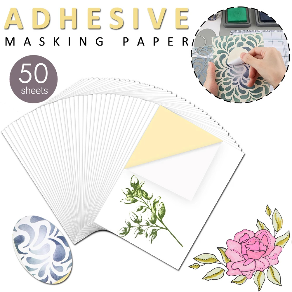 

50sheets/set Low-Tack Adhesive Masking Paper Sticker 5.83x8.27inch For Stamp/Die Painting Project Craft Drawing Supplies