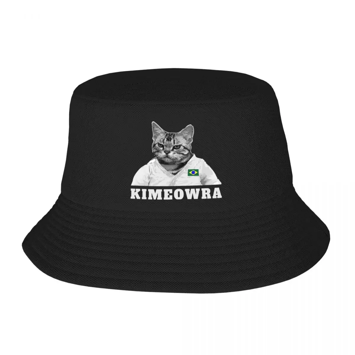 Custom Unisex Funny Kimeowra Jiu Jitsu Cat Bucket Hat Travel Beach Brazilian BJJ Summer Fishing Hat