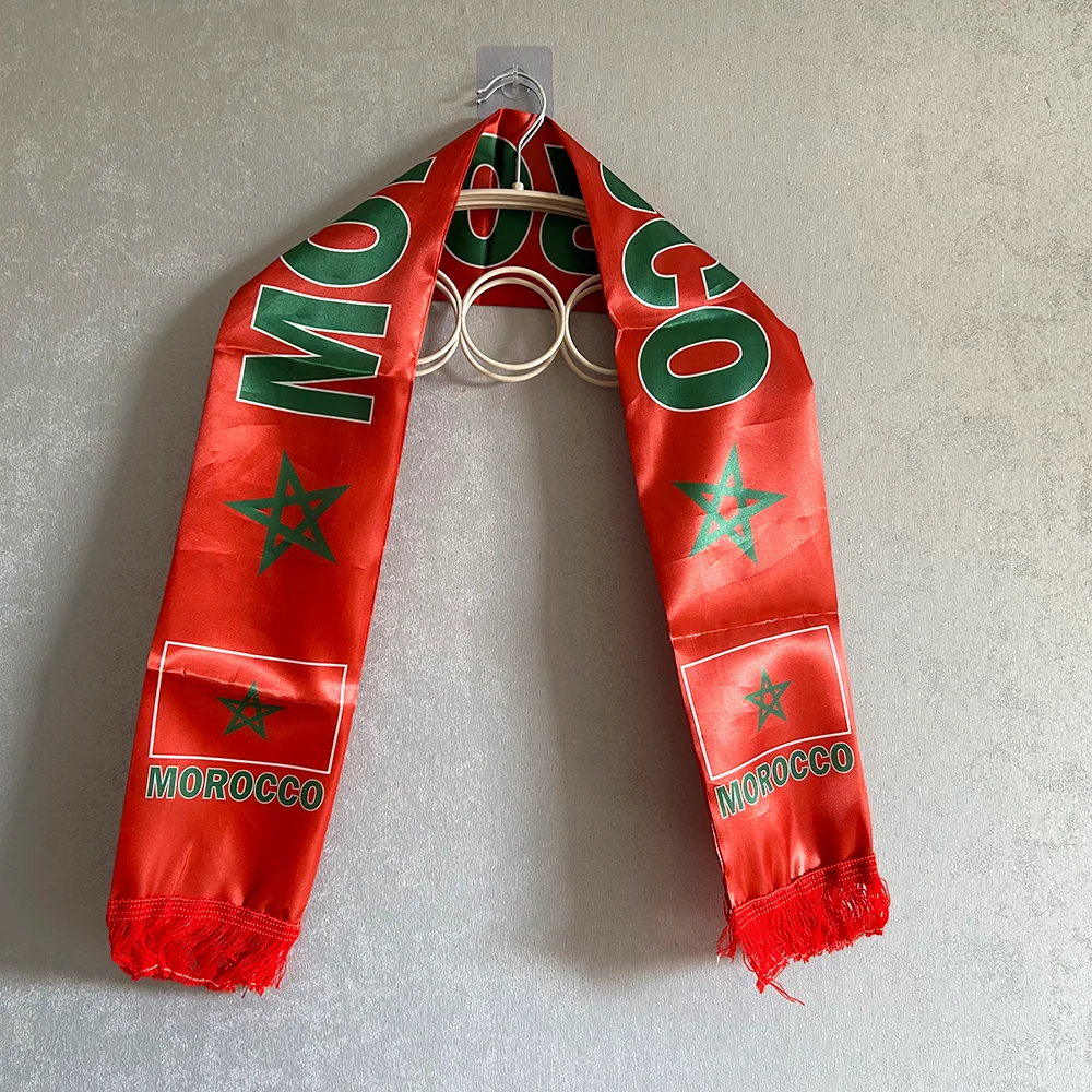 

Sky Flag 2026 Morocco Scarf 14x135cm Double-sided Printed Satin Morocco Flag Scarf Tassels Suitable for Football, Sports, Events
