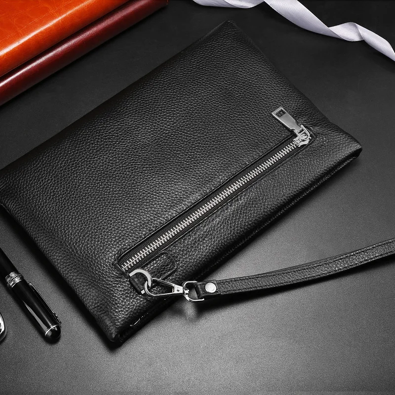 Desigenr-Pochette en cuir de vachette pour homme, couche supérieure, pochette d\'affaires décontractée, sac enveloppe avec sangle, cuir véritable,