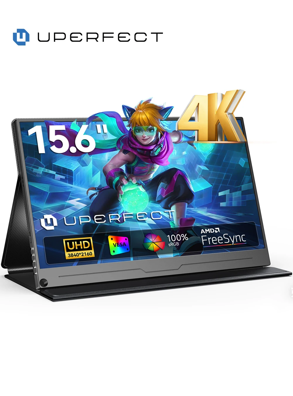 UPERFECT 4K Portable Monitor 15.6'' 3840x2160 UHD IPS Computer Gaming Display 100%sRG Speakers & Smart Cover For Laptop Xbox PS5