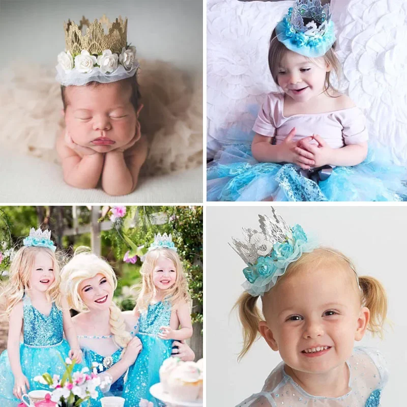 1st Birthday Crown Hat Flower Princess Crown Headband One Year Baby Girl Happy Birthday Party Hats Child Baby Shower Decoartion