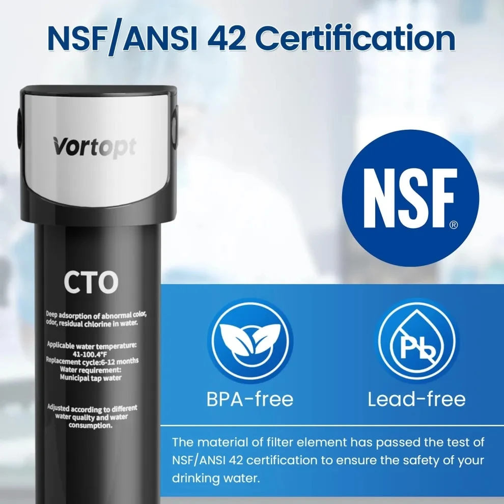 Vortopt 언더 싱크 워터 필터 시스템, 19K 갤런 NSF/ANSI 42 인증, 물 여과, 납 염소 Q5-C2 감소