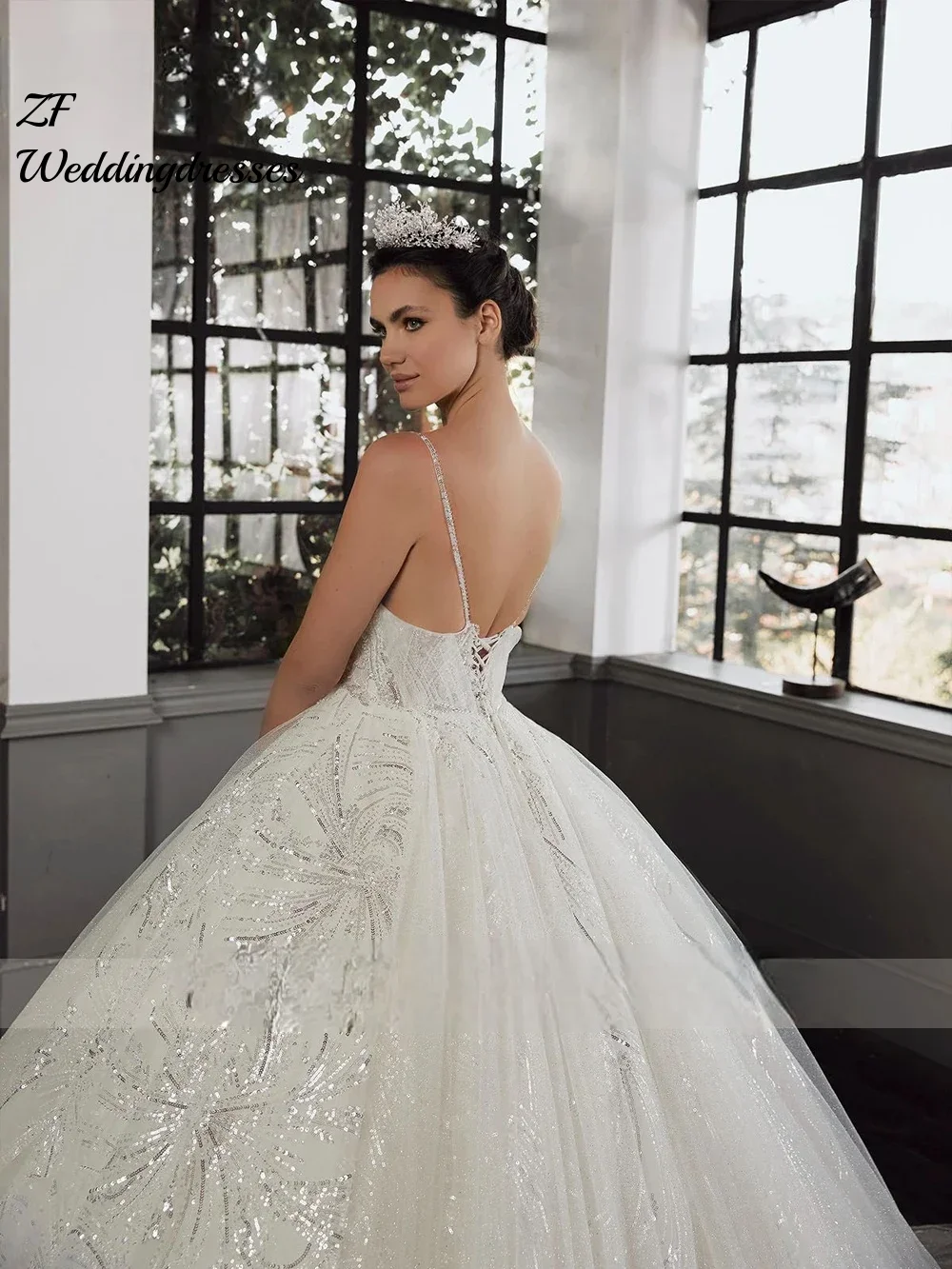 Customize Sparkle Beading Crystals Lace Ball Gown Wedding Dresses Spaghetti Straps Sweetheart For Brides vestidos de novia