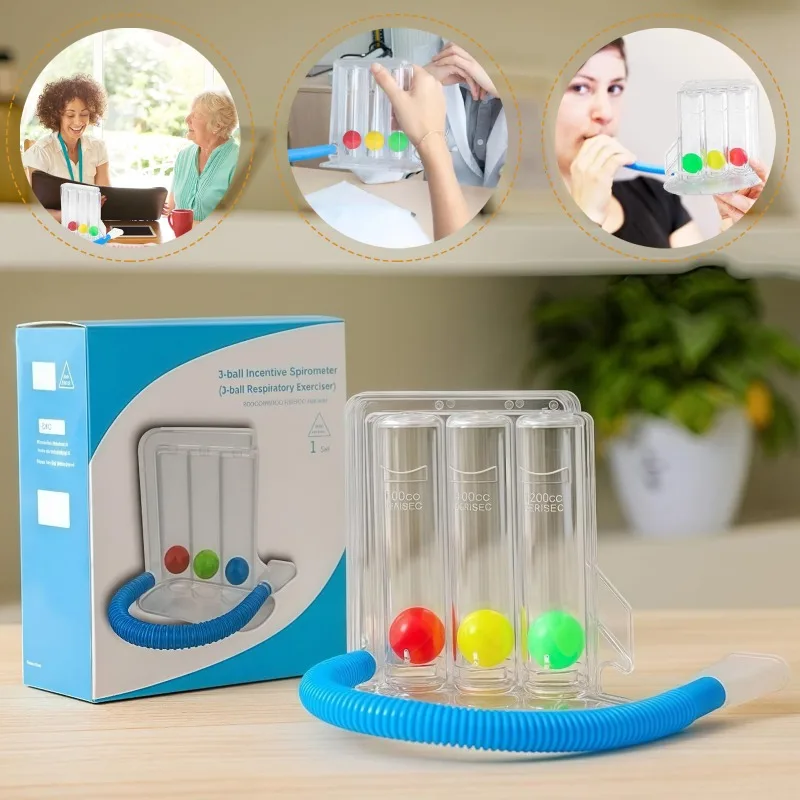 Appareil d'exercice respiratoire à 3 balles pour la capacité pulmonaire avec embout buccal détachable, dispositif d'entraînement respiratoire portable, entraîneur de fonction pulmonaire domestique pour l'exercice respiratoire quotidien et les soins de santé respiratoire