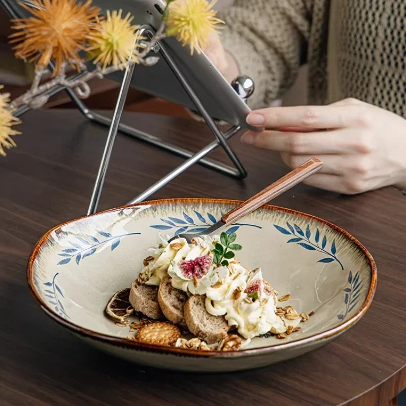 1PC Exquisite Ceramic Dinner Plate Irregular Shape Deep Plate Salad Breakfast Bowl Retro Tableware Household Goods