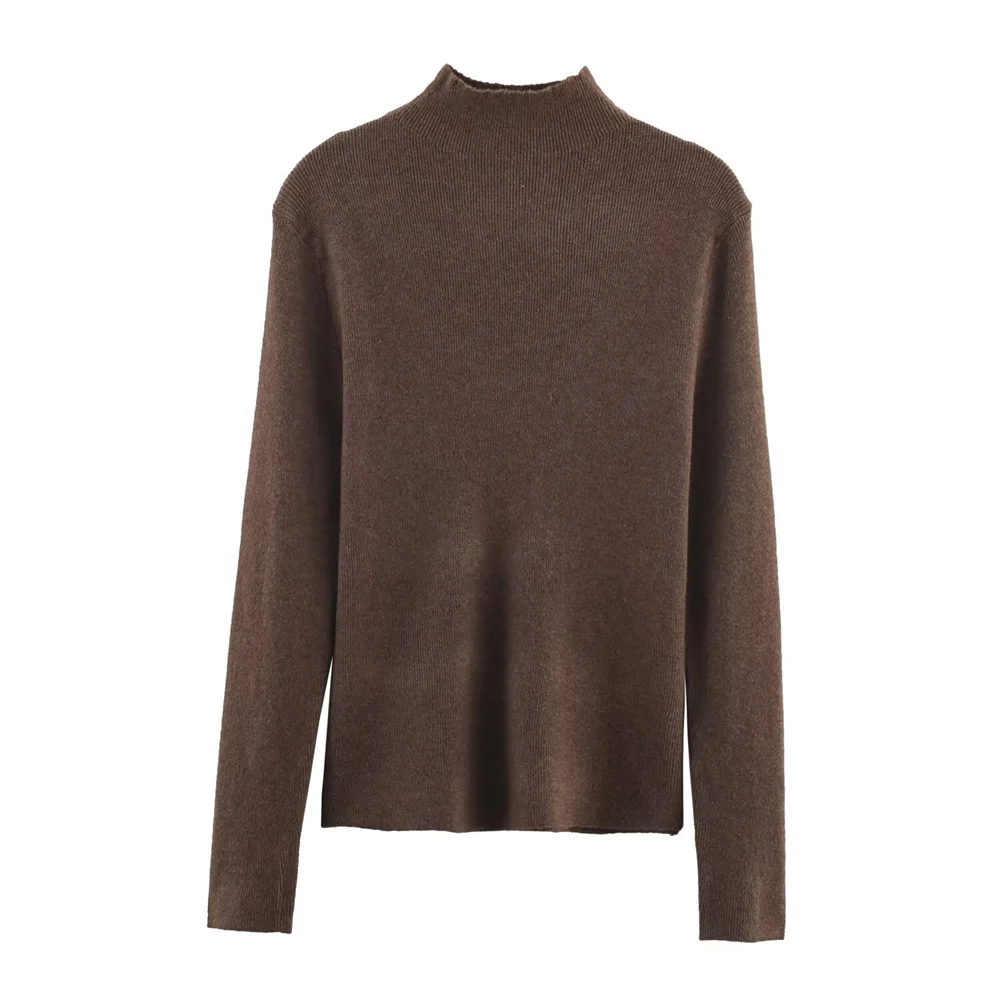 Herfst nieuwe dameskledingstijl slim fit semi-hoge hals lange mouwen effen kleur slim fit gebreide trui