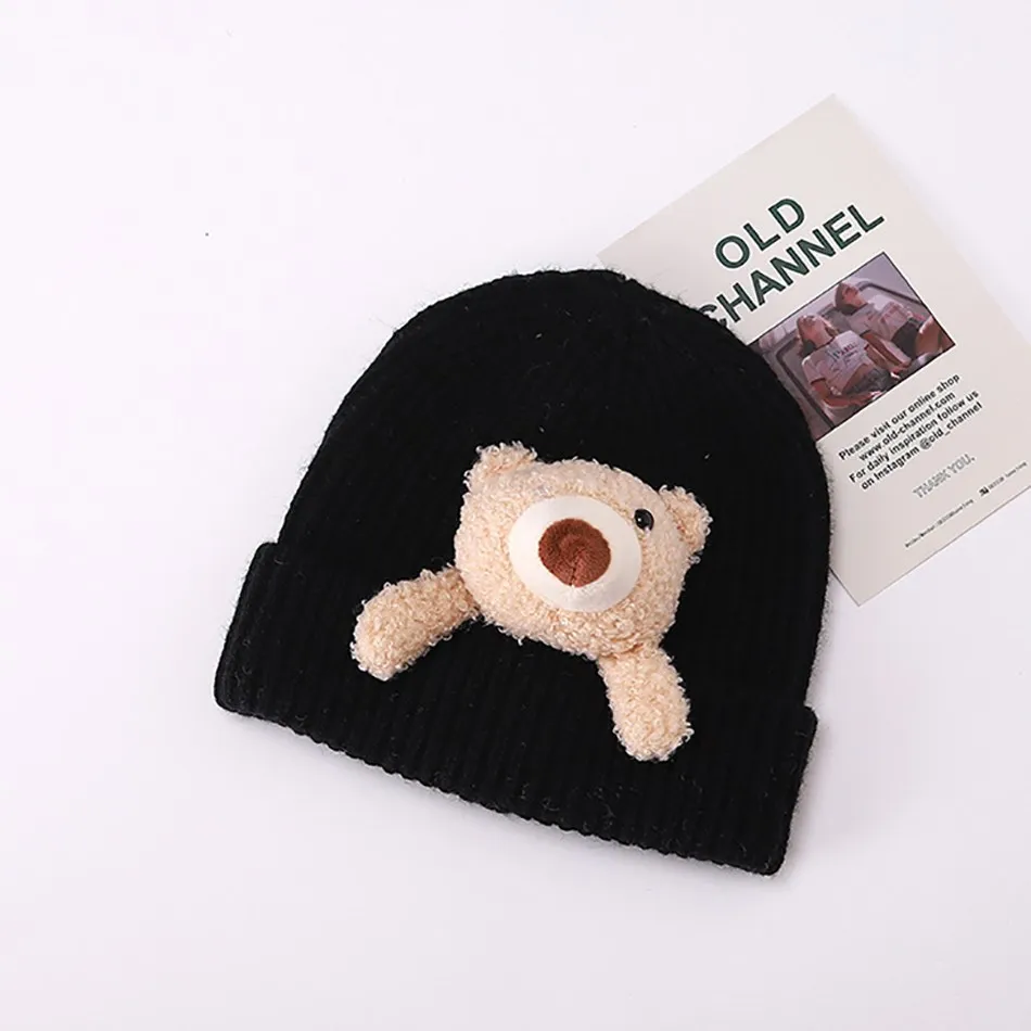 Kids Hats Caps Baby Newborn Knitted Hat Autumn Winter Baby Boys Girls Warm Windproof Hats Children Cartoon Bear Solid Color Hat