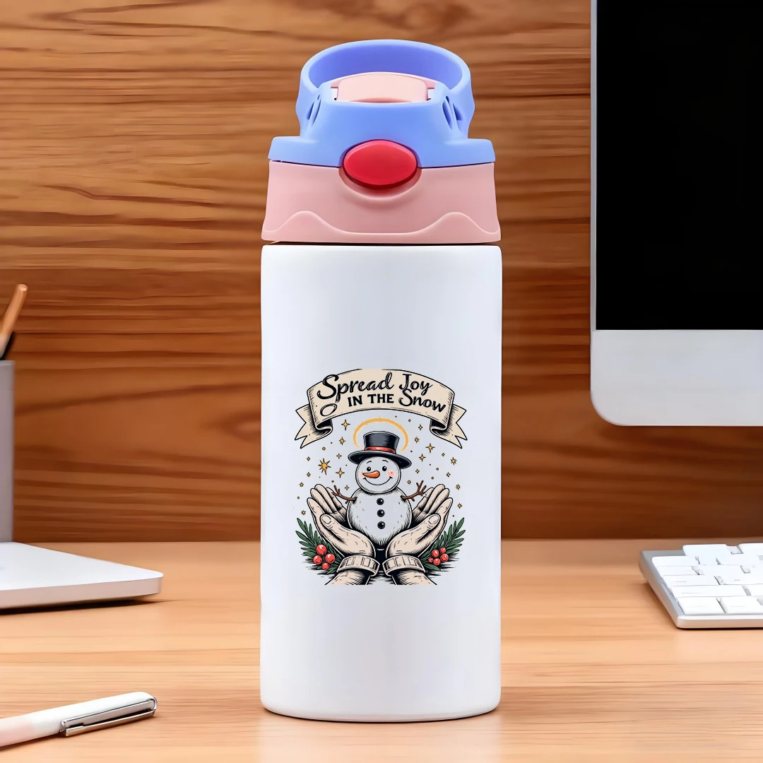 304 الفولاذ المقاوم للصدأ كوب معزول + الكرتون ثلج كوب بقشة الاطفال زجاجة ماء محمولة تعبير عيد الميلاد الفرح هدية مربع