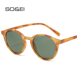 SO&EI Fashion Round Polarized Women Sunglasses Retro Blue Green Shades UV400 Men Trending Punk Rivets Sun Glasses