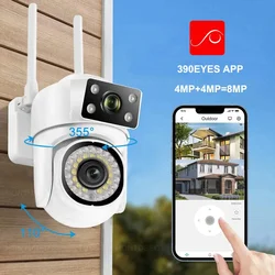 390EYES APP WIFI PTZ Dual Lens Dual Screens Outdoor Waterproof Color Night Vision Two Way Audio Security Surveillance Cameras
