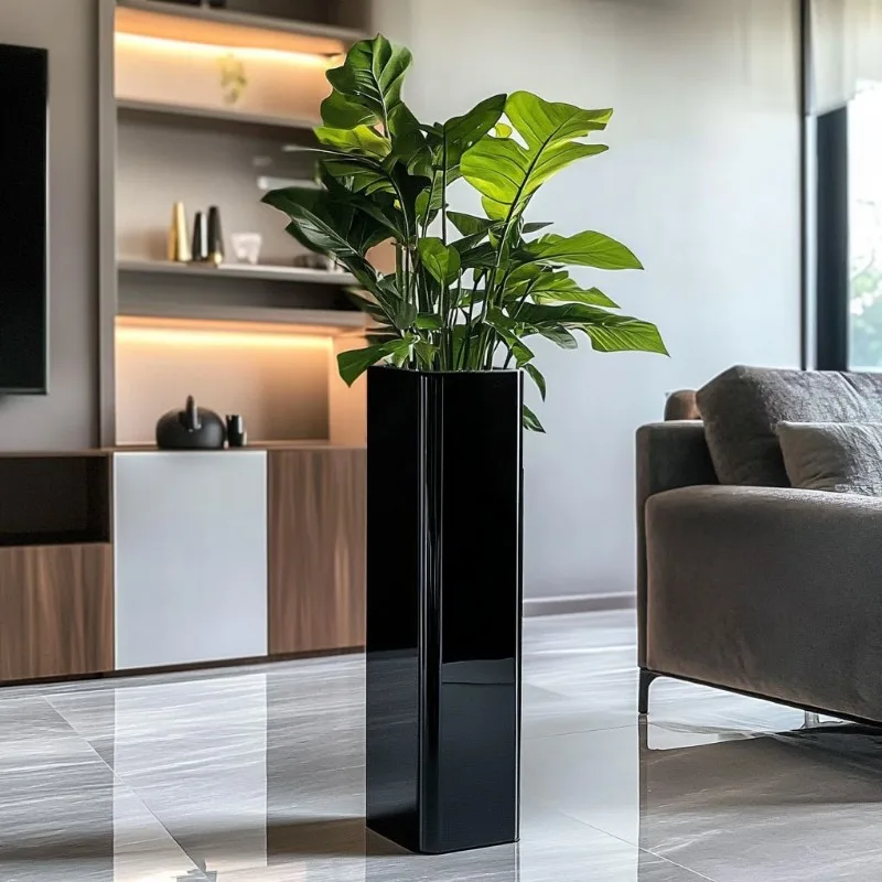 Large black floor-to-ceiling vase glass transparent high-end living room ornament high flower arrangement long branch