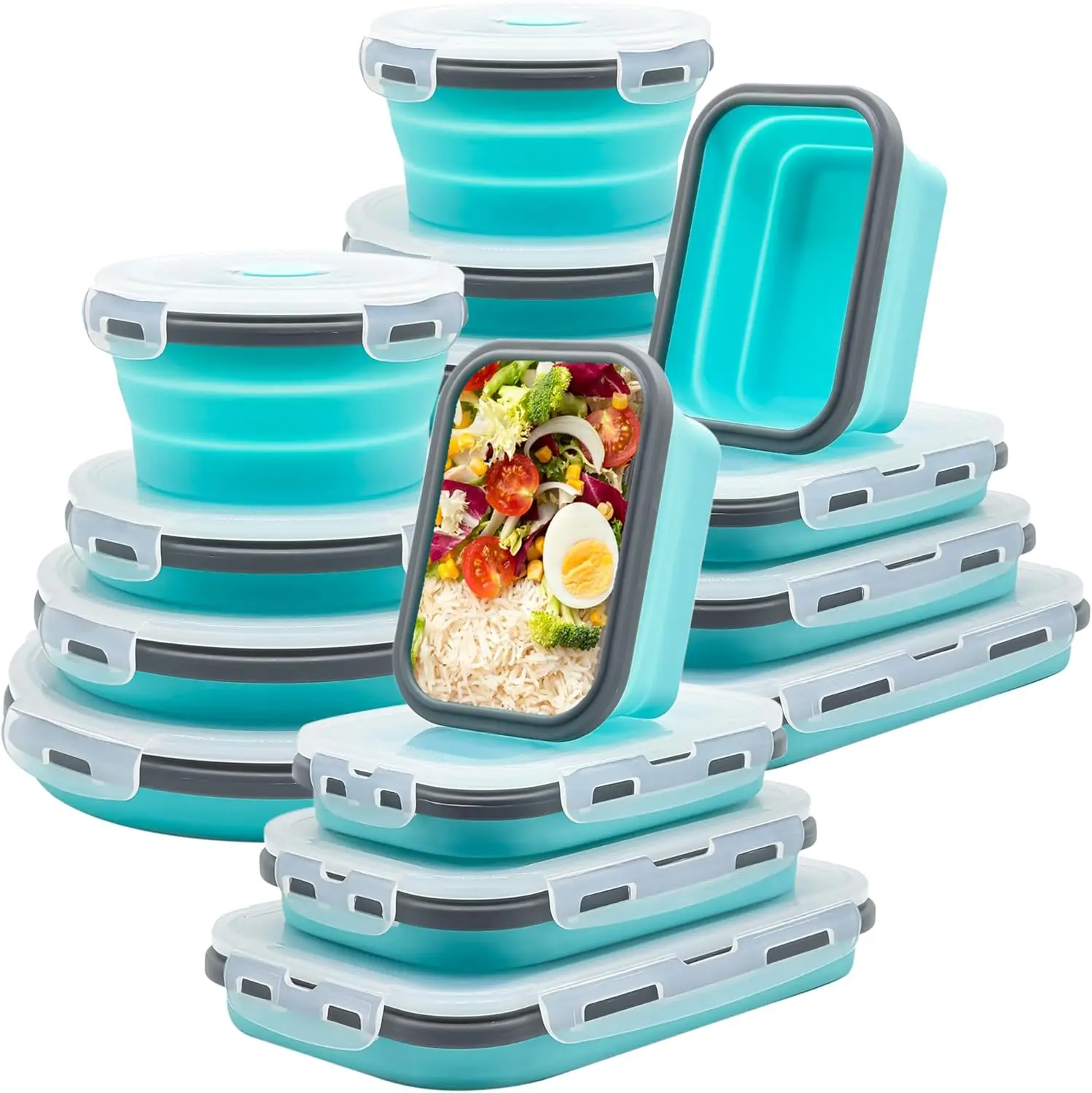 

16 Pack Collapsible Silicone Food Storage Containers with Lids, Freezer & Dishwasher Safe, Foldable Lunch Box for Campe