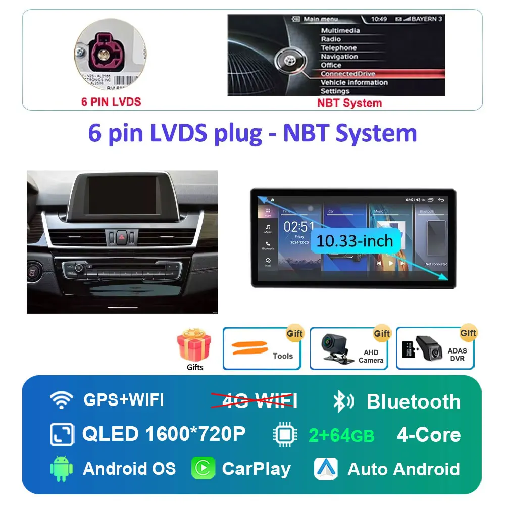 Autoradio Android 16 Multimedia Speler 4G voor BMW 2 Serie F45 F46 2014 - 2018 NBT EVO Systeem Ultradunne ScreenGPS Navigatie
