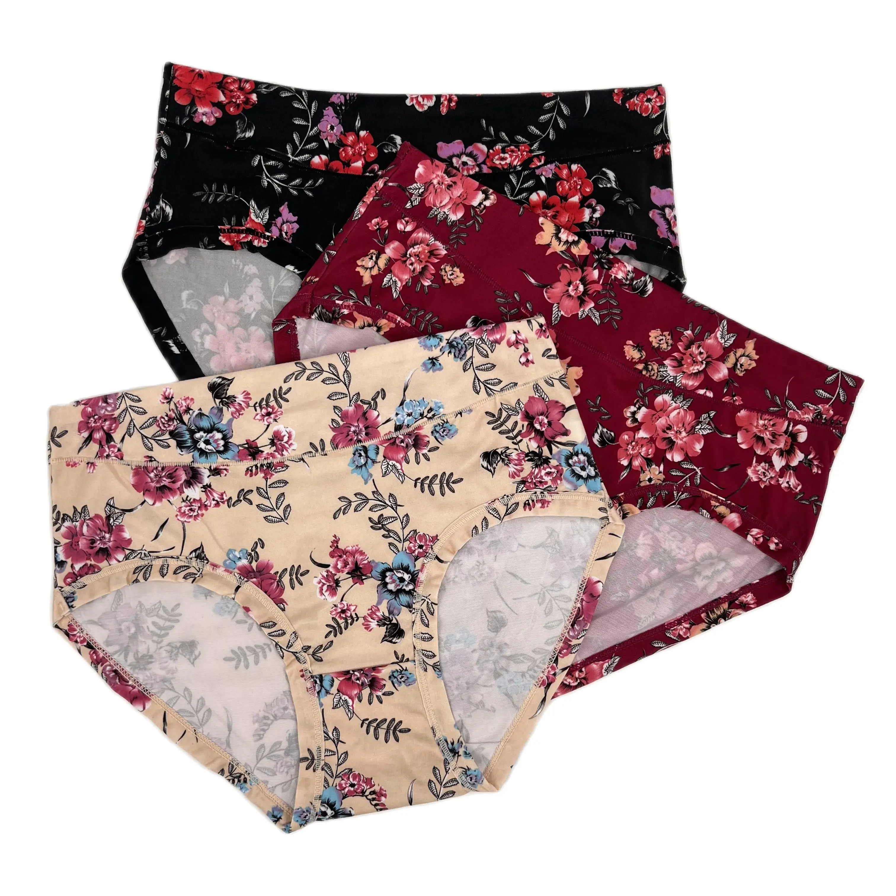 Women's Panties With Floral Print,Large Size Women's Underwear Panty,Medium Waist Women's Underpants,Soft Modal Women's Briefs